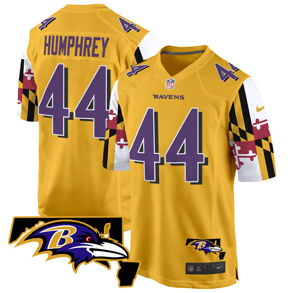 Men's Baltimore Ravens #44 Marlon Humphrey Gold 2025 Maryland Flag Vapor Limited Football Game Jersey Men's Baltimore Ravens #44 Marlon Humphrey Gold 2025 Maryland Flag Vapor Limited Football Game Jersey